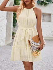 ieftine Rochii de soare-Pentru femei Rochie Mini Rochie casual Rochie A line Stilat De Bază Casual Vacanță Zilnic Fit regulat Simplu Fără manșon Gâtul halter Trifoi Caisă Vară