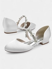 abordables Semi-formel-chaussures de mariage fermées en satin blanc avec bride à la cheville en strass - mariée pour occasions spéciales