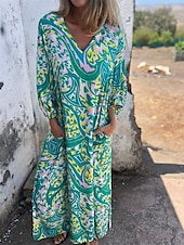 olcso Nyomtasd a virágmintás ruhákat-Női Maxiruha hétköznapi ruha Boho elegáns ruhák Boho ruha Csehország aranyos stílus Stílusos Lámpás hüvely Vakáció Napi Randi Laza öltözet Grafika Féhosszú V-alakú Arcpír rózsaszín Lóhere Nyár Tavasz