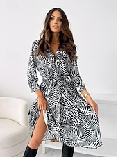 preiswerte Ausgefallene Kleider-Damen Midikleid Casual kleid Schaukelkleid A Linie Kleid Boho-Kleid Brautkleider schlicht Täglich Regular Fit Blumen Langarm V Ausschnitt Schwarz Gelb Rote Purpur Frühling Herbst