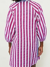 abordables Robes-chemises-Femme Mini robe Robe chemise Robe casual Robe d&#039;été mode Décontractées Vacances du quotidien Rendez-vous Standard marinière Manches 3/4 Col V Rose Claire Vert Eté Printemps