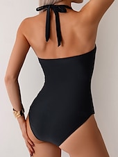 billiga One-piece-baddräkter-Dam Badkläder En bit Monokini Baddräkt Öppen rygg Magkontroll Hög midja Smal Semester Standkläder Ensfärgat Halterneck Ärmlös Baddräkter