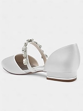abordables Semi-formel-chaussures de mariage fermées en satin blanc avec bride à la cheville en strass - mariée pour occasions spéciales