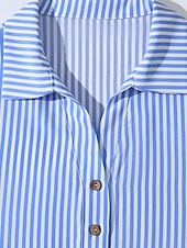 ieftine Rochii tip cămașă-Pentru femei Rochie Mini Rochii Tip Cămașă Rochie casual Rochie de vară Stilat Casual Vacanță Zilnic Dată Fit regulat Dunga Manșon Lung Rever Albastru piscină Vară Primăvară