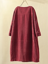 olcso design pamut és len ruhák-Női Extra méret Mini ruha Vászon ihletésű ruhák hétköznapi ruha Alkalmi Napi Előírásos öltözék Háromnegyedes Terített nyak Fekete Rozsdás vörös Rubin Medence Tavasz Ősz