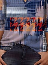 billiga Konst &amp; Design t-shirt-Dam T-shirt Geometrisk Ledigt Långärmad Naggad hals Vanliga toppar Dagligen Mönster Blå Sommar Vår Höst