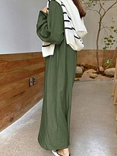 economico Vestiti-Per donna Abito Lungo Maxi Abito Abiti ispirati al lino Vestito Casual Elegante Casual Vacanza Quotidiano Data Vestibilità regolare Semplice Manica Lunga Bavero Nero Vino Cachi Verde militare Estate