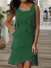 preiswerte Chiffonkleider-Damen kleid lang Chiffon-Kleid Elegant Stilvoll Urlaub Täglich Lockere Passform Glatt Ärmellos Rundhalsausschnitt Rote Marineblau Grün Khaki Sommer Frühling