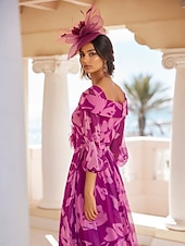 economico Lunghezza del pavimento-Abito per la madre della sposa a-line elegante collo a gioiello floor lunghezza chiffon maniche lunghe con applicazioni abito per giornata delle corse abito da ospite per matrimonio