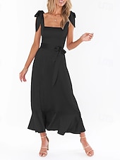 cheap White Graduation Dresses-Women&#039;s Long Dress Maxi Dress Graduation Dress A Line Dress Summer Dress Cami Dress Elegant Stylish Vacation Daily Date Regular Fit Plain Sleeveless Square Neck Black White Light Green Pink Summer