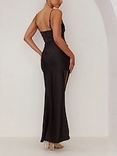 abordables Vestidos de fiesta-Mujer Vestido maxi Vestido de Fiesta Vestido de raso Elegante Sensual Formal Fiesta Invitado a la boda Pedida Ajuste regular Plano Sin Mangas Cuello Barco Negro Rosa Azul Piscina Verde Trébol Verano