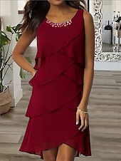 preiswerte Chiffonkleider-Damen kleid lang Chiffon-Kleid Elegant Stilvoll Urlaub Täglich Lockere Passform Glatt Ärmellos Rundhalsausschnitt Rote Marineblau Grün Khaki Sommer Frühling