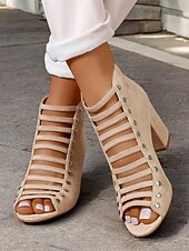 Χαμηλού Κόστους Γυναικεία Σανδάλια-γυναικεία μαύρα πέδιλα με λουράκια με τακούνι με λεπτομέρειες με καρφιά – μοντέρνο σχέδιο peep-toe για ρούχα γραφείου και πάρτι