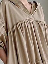 preiswerte Kleider-Damen Maxikleid Leinen-inspirierte Kleider Hemdblusenkleid Basic Lässig Urlaub Täglich Normale Passform Einfach Langarm Mit Kapuze Schwarz Khaki Frühling Herbst