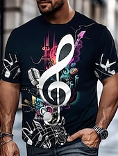 billige 3D T-skjorter-musikk festival Herre Grafisk Musikknotater T skjorte T-skjorter Kortermet T skjorte 3D-utskrift Crew-hals Skjorte Årgang Mote Designer utendørs Avslappet Daglig Gul Rød Lilla Vår sommer Klær S M L