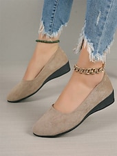 お買い得  レディースフラットシューズ-クッションソールを備えた女性用の柔らかいネイビーブルーのスエードスリッポンフラットシューズ | 普段使いに最適