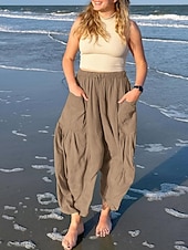 cheap Wide Leg &amp; High Waisted-Women&#039;s Wide Leg Chinos Basic Full Length High Waist Plain Pocket Elastic Waistband Comfy Soft Comfortable Micro-elastic Outdoor Street White Khaki Summer Spring Regular Fit