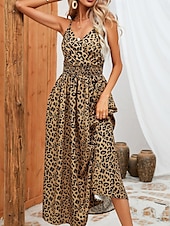 preiswerte Kleider für die Ferien-Damen Maxidress Casual kleid A Linie Kleid skims dress Stilvoll Brautkleider schlicht Urlaub Täglich Regular Fit Leopard Ärmellos Gurt Weiß Gelb Sommer