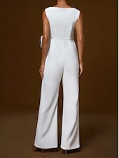 olcso Nadrágruhák és Jumpsuits-Overálok Estélyi Ruha Elegáns Ruha Esküvői Vendég Padló Hosszú Ujjatlan Csónaknyakú Sátán Virágos Masnikkal Aszimmetrikus Halmozás
