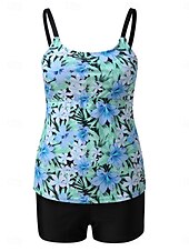economico Tankini-Per donna Costumi da bagno 2 pezzi Ragazzo gamba Costume da bagno Schiena scoperta Fasciante in vita Vita alta Taglia piccola Festività Abbigliamento mare Pop art Stondata Senza maniche Costumi da