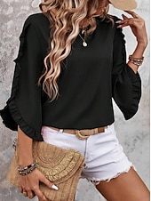 ieftine Bluze simple-Pentru femei Bluză Culoare solidă Elegant Zilnic Stilat Lungime Manșon 3/4 Stil Nautic Topuri obișnuite Zilnic Muncă Concediu Negru Roșu-aprins Trifoi Kaki Vară Primăvară Toamnă