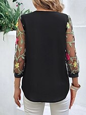 Damskie Koszula Bluzka Kwiaty Elegancki Codzienny Rękaw 3/4 Półgolf Zwykłe topy Codzienny Siateczka Haft Nadruk Czarny Granatowy Lato Wiosna tanie Eleganckie topy-Damskie Koszula Bluzka Kwiaty Elegancki Codzienny Rękaw 3/4 Półgolf Zwykłe topy Codzienny Siateczka Haft Nadruk Czarny Granatowy Lato Wiosna