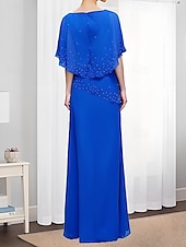 economico Lunghezza del pavimento-Abito A-Line Madre della Sposa Elegante Semplice Collo Giro Lunghezza Piena Chiffon Maniche Mezze con Ruches in Pizzo