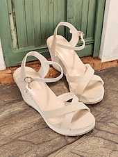 cheap Women&#039;s Sandals-Women&#039;s Black Wedge Sandals with Ankle Strap Espadrille Sole and Crisscross Design for Summer Wear and Casual Outings
