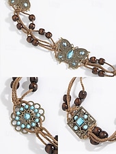 cheap Women&#039;s Belt-Boho Faux Leather Belt with Turquoise Pendant and Tassels – Adjustable Decorative Waist Accessory for Women, Perfect for Dresses, Festivals and Casual Outfits