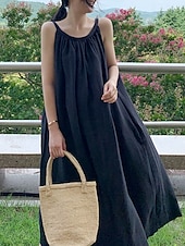 cheap Dresses-Women&#039;s Long Dress Maxi Dress Linen-Inspired Dresses Casual Dress Cotton Linen Dress Slip Dress Stylish Casual Vacation Daily Date Regular Fit Plain Sleeveless Crew Neck Black Navy Blue Gray Summer