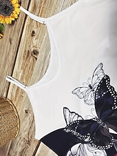 tanie Wakacyjne sukienki-Damskie Sukienka midi Codzienne sukienki Sukienka A line Letnie sukienki Sukienka na ramiączkach Elegancki Codzienny Urlop Codzienny Regularny Motyl Bez rękawów Dekolt w kształcie litery U Czarny Lato