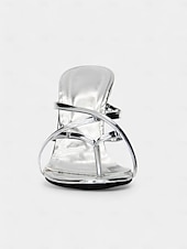 abordables Sandales de Robe-sandales plates métalliques dorées avec talon sculpté - chaussures de déclaration uniques pour femmes