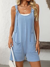 preiswerte Rompers-Damen Normal Kurz Jumpsuit Aktiv Gestreift Ärmellos Rundhalsausschnitt Hohe Taillenlinie Urlaub Täglich Regular Fit Rosa Leicht Blau Sommer
