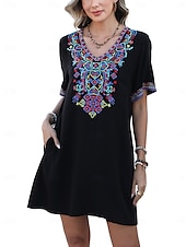 ieftine Rochii Boho-Ziua Îndrăgostiților Pentru femei Normal Rochie Mini Rochii Boho Chic Rochie A line Rochie Boho Boemia Stilat Clasic Cu Mâneci La Cot Vacanță Petrecere Zilnic Potrivire Formă Geometric Simplu Manșon