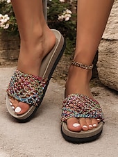 cheap Vacation Sandals-Women&#039;s Comfortable Slide Sandals with Woven Upper - Casual Summer Footwear for Beach, Vacation and Everyday Wear