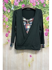 cheap Tunic Tops-Women&#039;s Normal Tunic Fashion Casual Long Sleeve Asymmetric Neck Regular Tops Daily Buttons Black Spring Autumn / Fall
