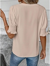 preiswerte Einfache Blusen-Damen Hemd Bluse Einfarbig Stilvoll Lässig Kurzarm Langarm V Ausschnitt Normale Oberteile Täglich Arbeit Ferien Schwarz Weiß Pudriges Rosa Orange Grün Sommer Frühling