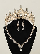 billige Hårtilbehør for kvinner-glitrende diamant tiara krone og halskjede sett – gullbelagte brudesmykker med øredobber, perfekt for bryllup, konkurranser og spesielle anledninger