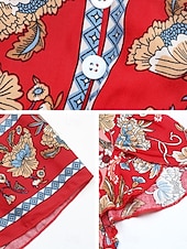 billiga Bohemklänningar-Dam Maxiklänning Vardagsklänning Swingklänning Boho Chic klänningar A linjeklänning bohemliv Stylish Ledigt Semester Dagligen Strand Lös passning Blommig Kortärmad V-hals Svart Rubinrött Sommar Vår