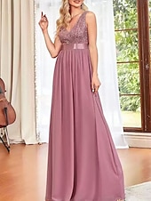 cheap Bridesmaid Dresses-A-Line Bridesmaid Dress V Neck Sleeveless Pink Floor Length Chiffon / Spandex / Shantung with Sash / Ribbon / Sequin / Draping 2022