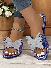 economico Infradito da Vacanza-sandali da donna con farfalla e strass blu – eleganti calzature estive per la spiaggia, le vacanze e gli outfit casual