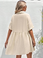 abordables Robe Simple-Robe-chemise courte pour femme, basique, décontractée, pour le quotidien, les vacances, coupe classique, manches courtes, col, noir, rose, abricot, été