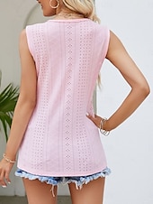 abordables Débardeurs et camisoles femme-Débardeur femme à bretelles fines uni stylé décontracté sans manches col en V hauts réguliers quotidienne dentelle œillet blanc rose été
