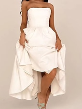 cheap Little White Dresses-Little White Dresses Boho Wedding Dresses A-Line Sweetheart Sleeveless Tea Length Jersey Bridal Suits Bridal Gowns With Pleats Solid Color