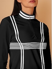 billiga Kvinnors golfkläder-Dam Vandringspolotröja Svart Långärmad Solskydd Överdelar Rand Höst Vinter Golfkläder för damer Kläder Outfits Bär kläder