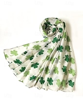 economico Sciarpe da donna-sciarpa trifoglio di San Patrizio per donna, leggera sciarpa con stampa trifoglio, accessorio verde festoso per feste, celebrazioni e uso quotidiano