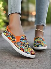abordables Baskets femme-chaussures à enfiler en toile à imprimé mandala vibrant pour femmes – chaussures plates décontractées et confortables pour le quotidien et les voyages