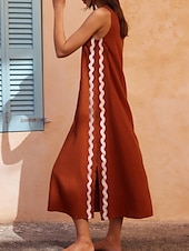 ieftine Rochii casual florale-Pentru femei Rochie Maxi Rochie casual Rochii Boho Chic Rochie Tip Maieu Boemia Casual Boho Vacanță Zilnic Plajă Potrivire Largă Simplu Manșon scurt Stil Nautic Roșu-aprins Maro Vară Primăvară
