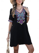 ieftine Rochii Boho-Ziua Îndrăgostiților Pentru femei Normal Rochie Mini Rochii Boho Chic Rochie A line Rochie Boho Boemia Stilat Clasic Cu Mâneci La Cot Vacanță Petrecere Zilnic Potrivire Formă Geometric Simplu Manșon