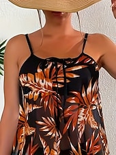 billige Swimdresses-Kvinners badetøy svømmekjoler 2-delt tankini badedrakt ryggløs slank ferie strandantrekk grafisk U-hals uten ermer badedrakter